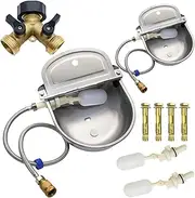 Abustle Pig Automatic Dog & Large Animal Drinking Water Trough Bowl Kit, 2 Sets, Stainless Steel, 2-Way Brass Hose Splitter, Float Valve, Drainage Hole