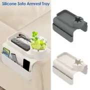 Sofa Armrest Tray with Side Pocket Easy to Install Silicone Couch Cup Holder[