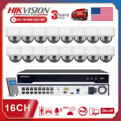 Hikvision 16CH 6MP Security Dome Security IP Camera System MIC 16PoE 4K NVR Lot