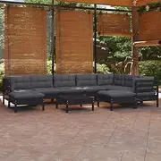 10 Piece Garden Lounge Set with Cushions Black Solid Pinewood Patio Bar Sets