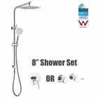 WELS Chrome Round 8'' Shower Head Set 2 In 1 Sliding Rail Handheld Mixer Taps