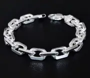 Silver Link Chain Bracelet Solid 10mm Thick 925 Sterling Men's Jewelry