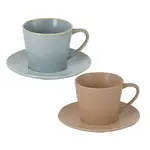 【YU LIVING】北歐風陶瓷手工壓紋窯變釉咖啡杯組 早餐杯 250ML (一杯一盤/ 2色) [折扣碼現折]