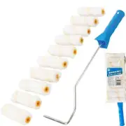 Mini Paint Roller Frame & 10 Emulsion Sleeves Decorating 100mm Set Silverline
