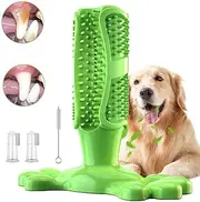 Erichome Dog Toothbrush Chew Toys - 2019 Upgraded Puppy Dog Teeth Cleaning Stick - Natural Rubber Dental Toothbrush Toys for Dog,2PC with Finger Toothbrush (Green)
