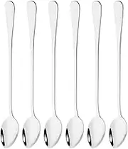 Spoon Black 7.6 Inch Long Stem Iced Tea Coffee Ice Cream Spoon Stainless Steel Cocktail Stirring Spoons, Set of 6 Table Spoon(Silver)