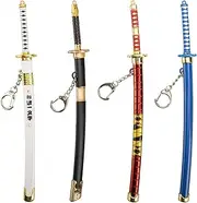 Simple polymer 4Pcs Japanese Sword Keychains Small Pirate Knife Metal Model Weapons Keychain for Pirate Halloween Accessories