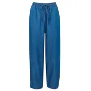 Whistles Lucy Chambray Barrel Trouser Tapered Pants Cotton Blue 12 US NWT