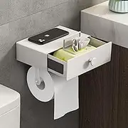 VOLDRA Toilet Paper Holder with Shelf Toilet Paper Holder with Storage Wipes Dispenser for Bathroom Toilet Tissue Holder-White