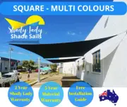 Shady Lady Square Shade Sail 280GSM Multi Sizes SAND BLACK GREY 95% UV 280GSM