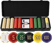ARTGAME 14g Clay Poker Chips Set for Texas Hold’em, 500 PCS [with Numbered Values] with Chip Case, Bright Colored Chips are Easy to Distinguish Ideal Gifts for Poker Players