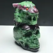 331g Natural Mineral Specimen. RUBY ZOISITE . Hand-carved. Skull Tiger Sculpture