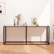 Modern Console Entryway Table with White Marble Appearance, 180x35x75.5cm; Tempered Glass and Steel Construction, Ideal for Living Room, Hallway, Behind Sofa, Narrow Space Storage