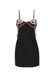 Nue Studio Crystal-embellished Wool-blend Mini Dress - Black - 38 (UK6 / XS) 38 (UK6 / XS)