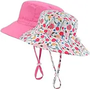 [Exemaba] Baby Sun Hat Adjustable - 2pcs Toddler Kids Wide Brim Bucket UPF 50+ Summer Play Hat with Chin Strap