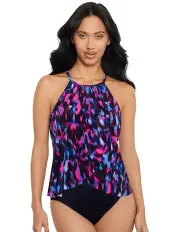 [Magicsuit] Cherry Bomb Aubrey Draped High Neck Shaping Swimsuit in Black Multi