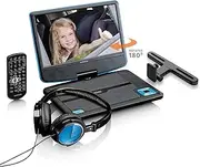[Lenco] DVP-910 Portable DVD Player 9 Inch (22.5 cm) with Rotating Display and Integrated Battery (USB, AV Output), Power Adapter, Headphones, Blue