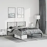 Metal Bed Frame Without Mattress with Headboard Black 150x200 cm,Beds & Bed Frames-374439