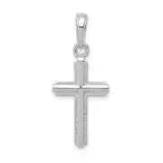 Polished Cross With Striped Border Charm Pendant In Real 14k White Gold