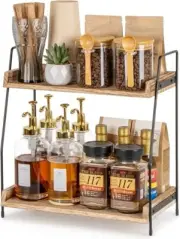 Coffee Station Organizer for Countertop, Wooden Kitchen Counter Shelf, Coffee Ba