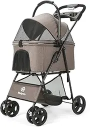 2 IN1 Dog Strollers for Medium Dogs, Detachable Basket, Folding Puppy Stroller for Pets 4 Wheels with Storage Bag, Dog Carts with 360 Rotating Front Wheels for Outdoor Walking (Coffee)