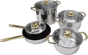 Stainless Steel Pots and Pan Set, Ergonomic Golden Handle, Multifunctional Cookware Set, Kitchen, Cooking Pots, Glass Lids