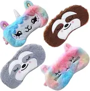 4 Pack Unicorn Sleeping Mask for Girls Soft Plush Blindfold Cute Unicorn Horn Alpaca Cat Sloth Sleep Masks Eye Cover Eyeshade for Kids Teens Women Plane Travel Nap Night Sleeping