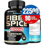 SATOOMI 22 in 1 Fiber and Spice Supplement 22500 mg - 90 Vegan Capsules - Support Digestion, Gut Health & Immune System - Plus Psyllium Husk, Flax Seed, Apple, Berberine, Milk Thistle & More