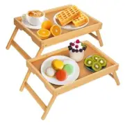 Bed Tray Table with Folding Legs,Bamboo Breakfast in Bed for TV Table, Beige