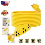 50FT Outdoor Extension Cord with 3 Outlets - Durable 14 Gauge Yellow Cable