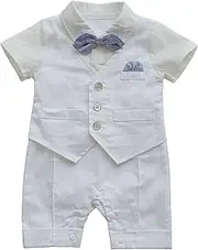 [HeMarIsle] HMD Baby Boy Gentleman White Shirt Waistcoat Bowtie Tuxedo Onesie Jumpsuit Overall Romper