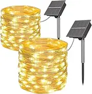 Solar Christmas Lights Outdoor Waterproof, 2 Pack 72FT 200 LED, Solar String Lights Copper Wire Lights 8 Modes, Garden Balcony Christmas Tree Party Wedding Solar Fairy Lights