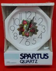 Vintage Strawberry Wall Clock Ceramic Spartus Octagon Quartz Cottage Kitchen NEW
