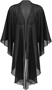 [HEYDHSDC] Women's Shawl Wedding Wraps 3/4 Sleeve Bridal Tops Elegant Asymmetrical Hem Chiffon Shawls