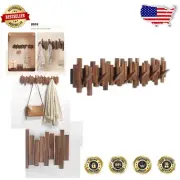 Handmade Walnut Wall-Mounted Coat Rack with 7 Flip-Down Hooks - Modern Artistry