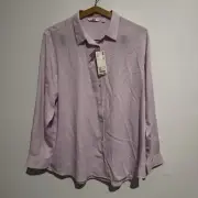 NEW Uniqlo Womens Rayon Long Sleeve Blouse Button Up Shirt Size 2XL XXL Pink