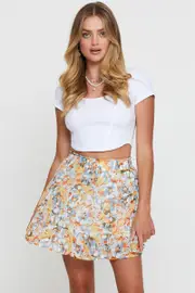 Print Flare Skirt Mini High Rise - Size 8, Women's Midi Skater