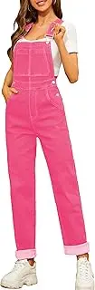 [Odefou] Overalls for Women Denim Jumpsuit Jean Baggy Pants Work Bibs Coveralls, Pink-1, X-Small