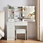 White Dressing Table Stool Set Makeup Mirror Storage Vanity Desk 10 LED Bulbs
