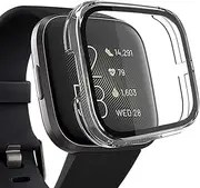 [Miimall] Compatible with Fitbit Versa 2 Case with Glass Screen Protector, Very Strong PC Protective Case + Screen Protector Full Protection Ultra Thin Bumper Protective Case for Fitbit Versa 2 - Clear