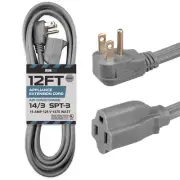 12 ft Appliance Extension Cord Gray 14/3 Heavy Duty - Flat Plug & Flat Cable ...