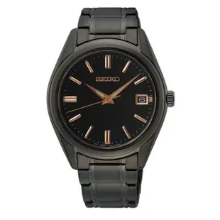 【SEIKO 精工】CS石英鋼帶錶情侶對錶-黑玫瑰金原廠公司貨(40.2男款/36mm女款)