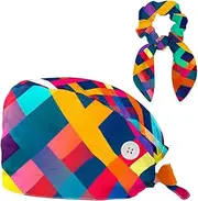[YTYVAGT] Scrub Caps Women,Scrub Hats Suitable for Women,Colored Lines Lattice Pattern