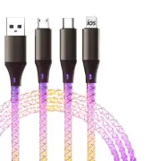 6A 66W USB-A to Type-C/iP/Micro USB RGB Gradient Cable Fast Charging Data Transmission Copper Core Line 1.2M Long for iP