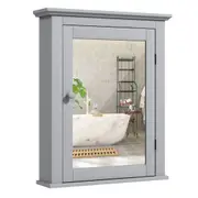 Costway 2-tier Wall Mounted Mirror Cabinet w/5 Position Adjustable Shelf Hallway Storage Organiser Bathroom Grey