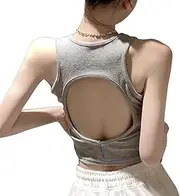 [CHILIRIA] Women Tank Top with Built in Bra U Neck Sleeveless Y2k Tops Backless Sexy Cut Out Brami Basic Crop Tops