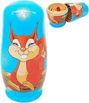 Wooden Nesting Dolls, Squirrel Theme Set, 6 Piece Hand Painted Table Ornament for Kids, Adults, Decorative Room Decor to Enhance Living Room and Bedroom AestheticsWooden Nesting Dolls, Squi