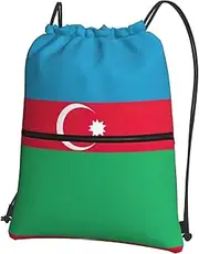 EdWal Flag Of Azerbaijan Print Drawstring Backpack Gym Bags Sports Bags With Zipper Pocket For Travel Swimming Beach, Black, One Size