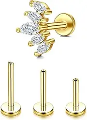 [KGDUYC] G23 Titanium Helix Piercings Tragus Piercing Internal Thread Labret Piercing Lip Piercing Medusa Piercing Medical Stud Piercing Ear Small Helix Tragus Conch Piercing - Leaf Gold, 17.9*10.7cm,
