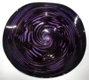 HAND BLOWN GLASS ART WALL OR TABLE PLATTER PURPLE & GOLD, DIRWOOD, n3854
